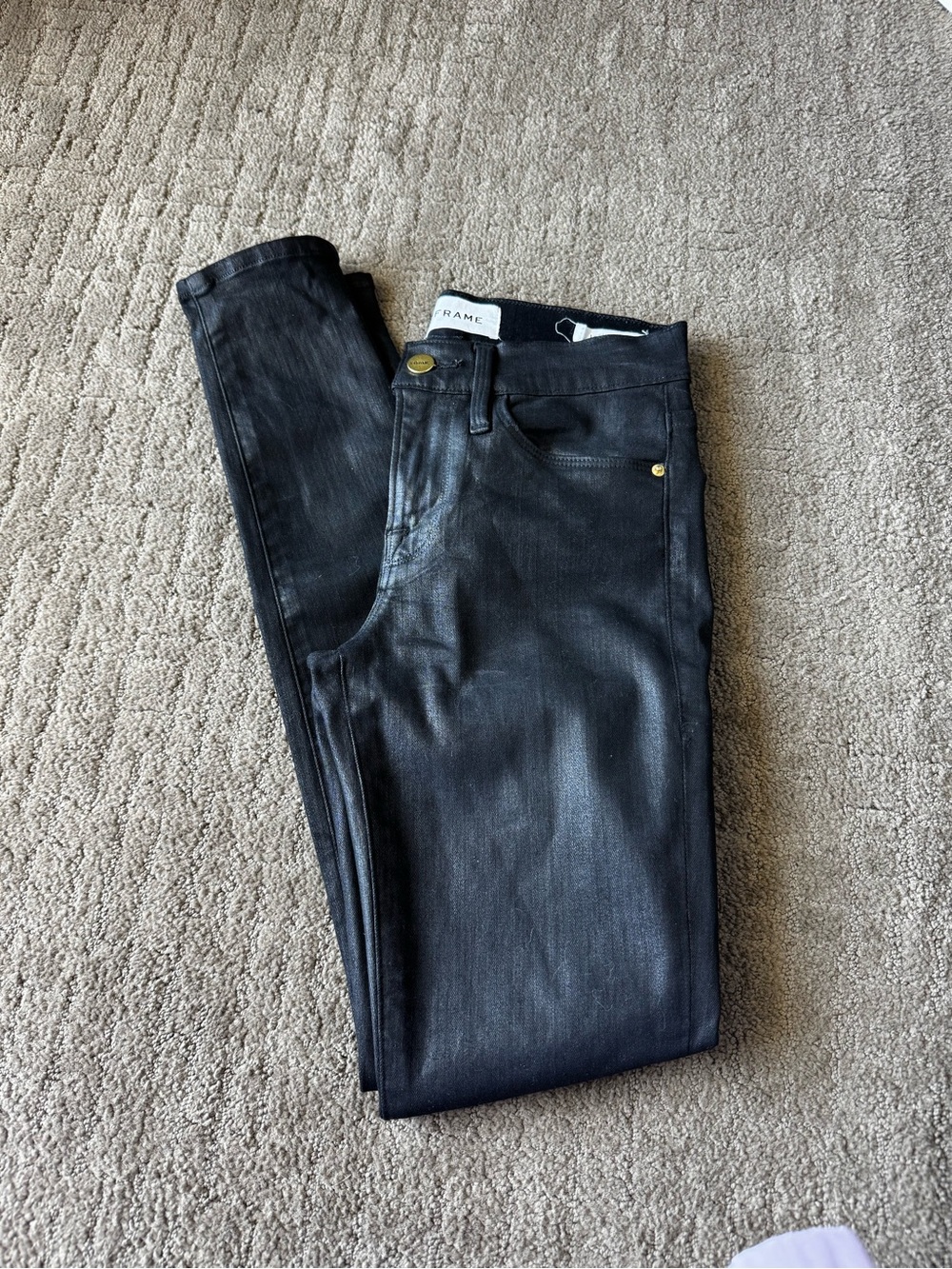 Frame Denim Black Coated Skinny Jeans